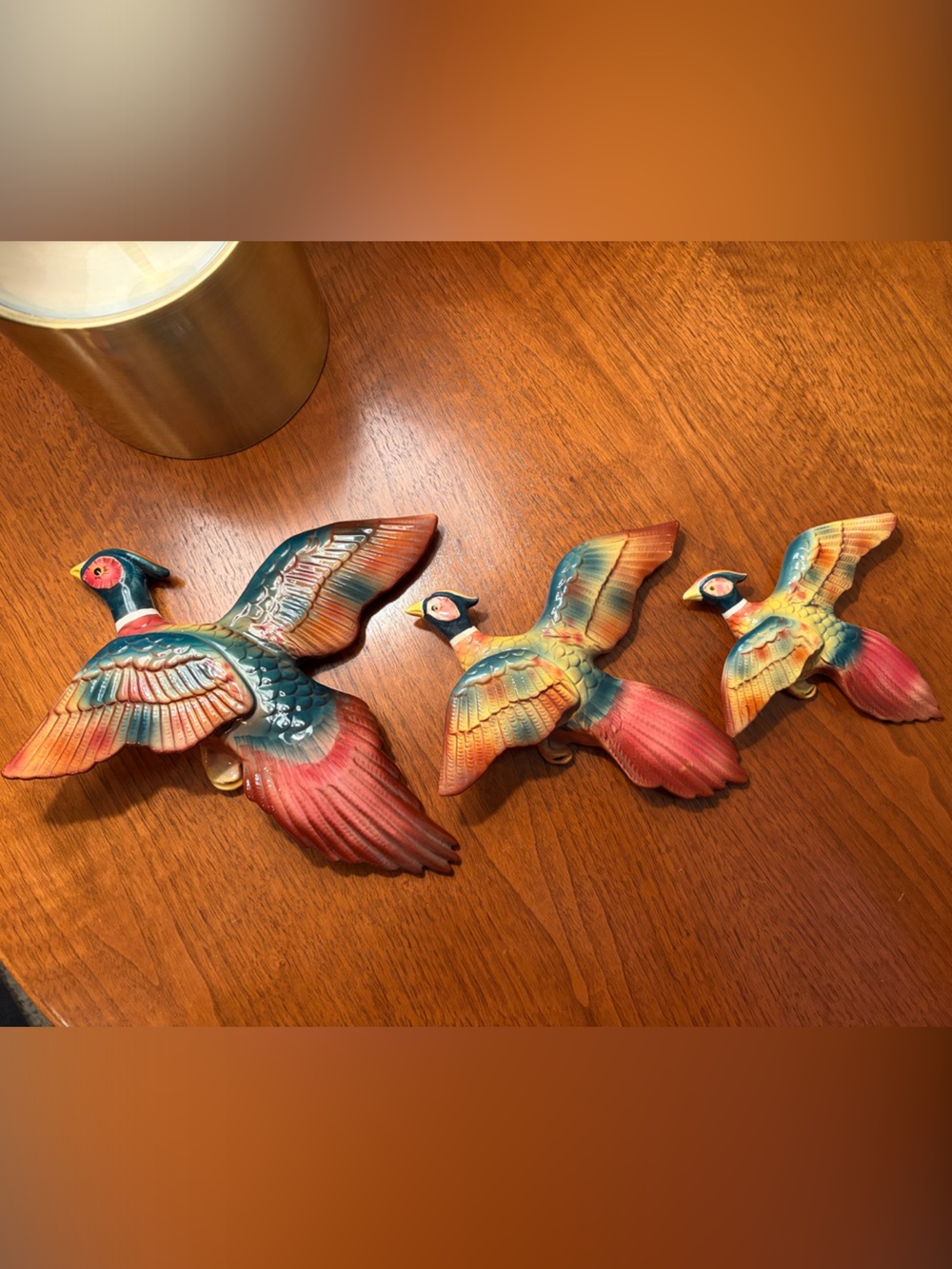 Vintage MCM Ceramic Flying Pheasant Wall Plaques Set of 3